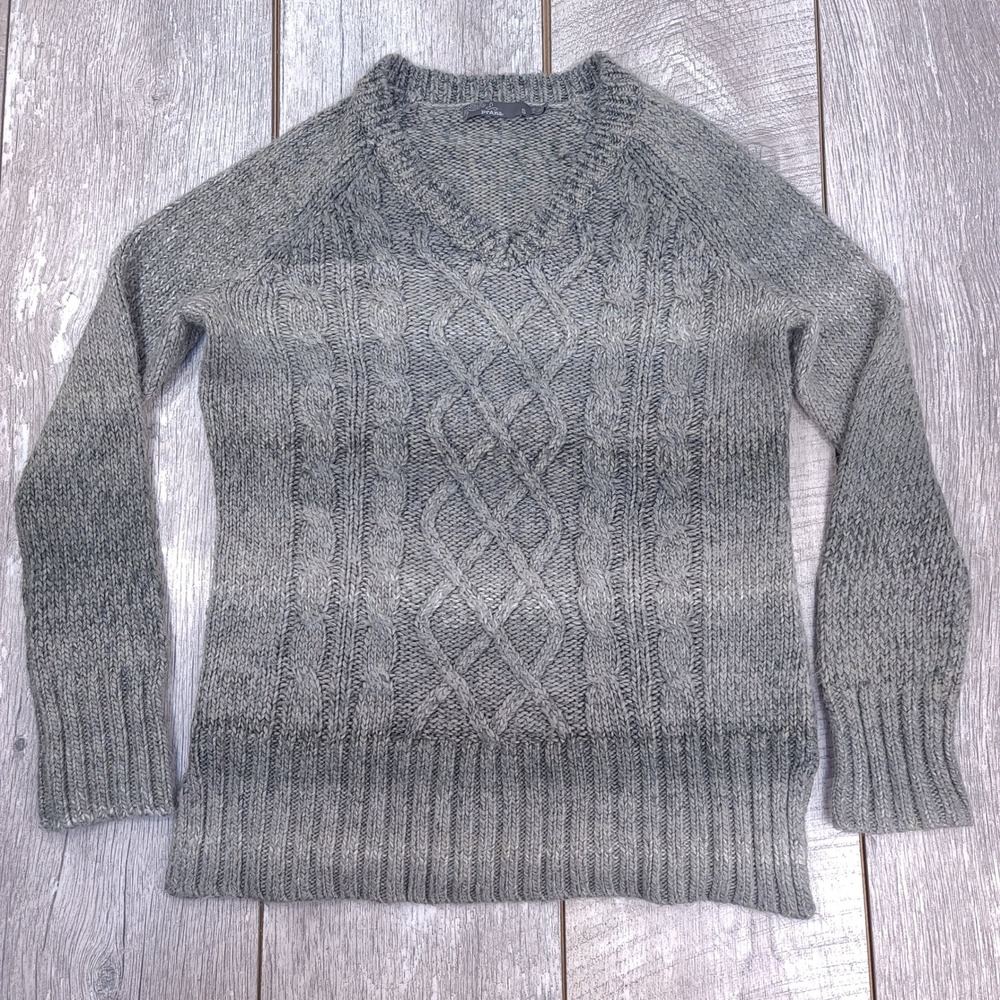 Prana Sweater Womens Small Grey Cable Knit V-Neck Ombre Long Sleeve Pullover